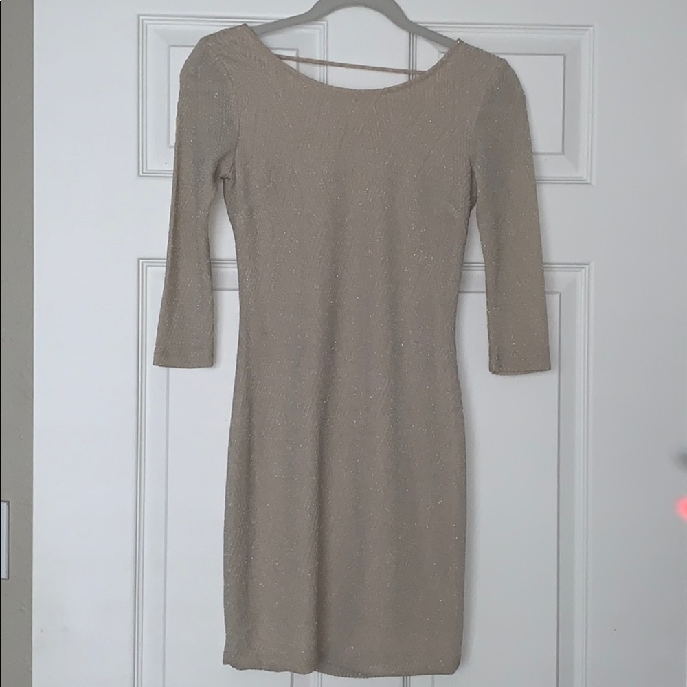 Cream Long Sleeve Bodycon Dress